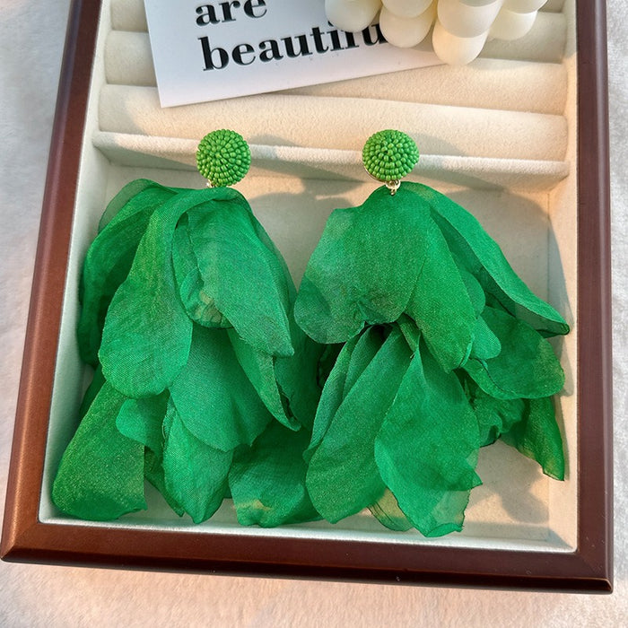 Bohemian style handmade fabric tassel earrings, original designer's long exaggerated earrings