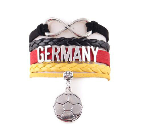 Germany bracelet soccer charm leather wrap bangles