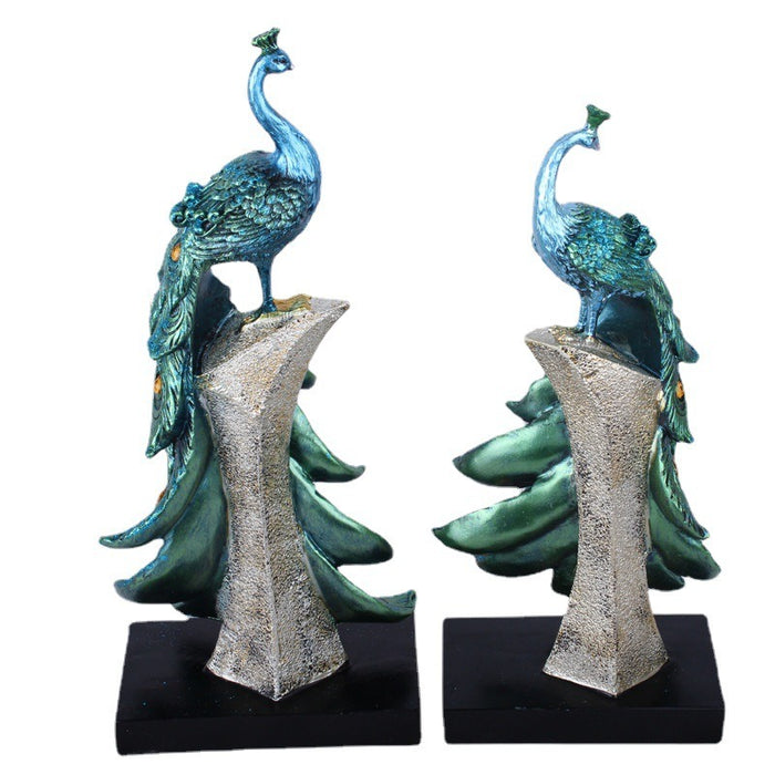 Resin Crafts Creative Fashion Gold Blue Peacock Ornament Wine Cabinet Living Room Home Decoration Gift