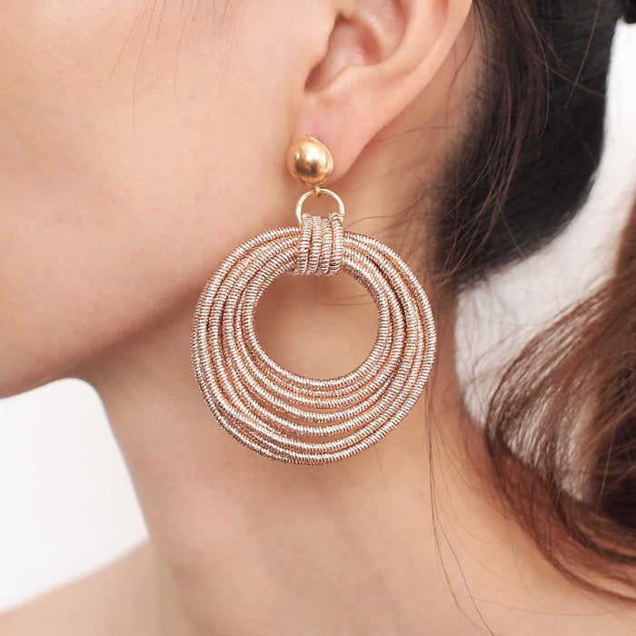 Round Metal Earrings for Women's Retro Handmade Multi layered Loop Long Earrings and Earrings
