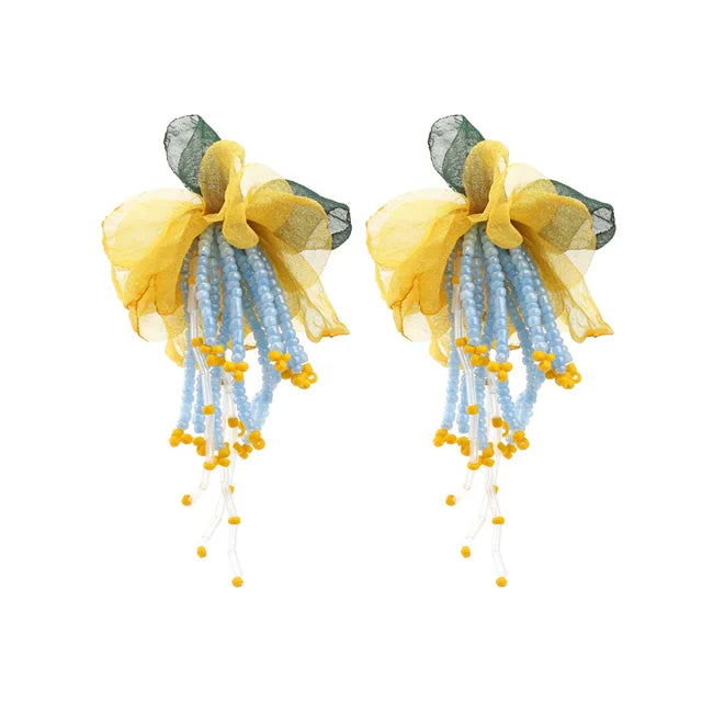 Personality Bohemian Handmade Beaded Chiffon Flower Earrings - eZthings USA WE SORT ALL THE CRAZIEST GADGETS, GIZMOS, TOYS & TECHNOLOGY, SO YOU DON'T HAVE TO.