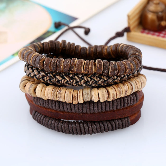 European and American minimalist retro set bracelet DIY woven cowhide bracelet coconut shell bracelet men's hemp rope leather br - eZthings USA WE SORT ALL THE CRAZIEST GADGETS, GIZMOS, TOYS & TECHNOLOGY, SO YOU DON'T HAVE TO.
