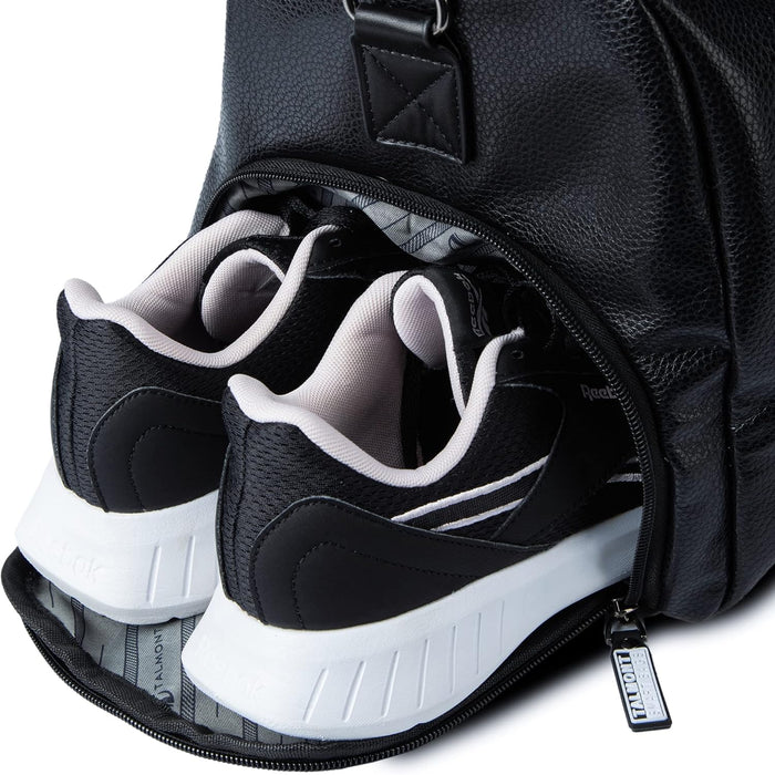 17.7 inch Gym Duffle Leather Bag with Shoe Compartment for Sports Travel - Adjustable Shoulder Strap, Weekender Travel Overnight Bag for Men