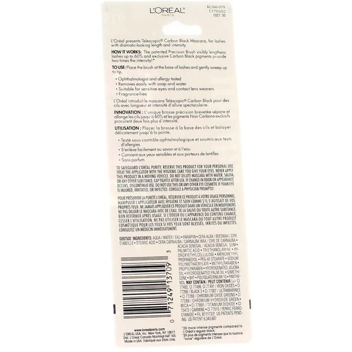 2-PACK L'Oreal Paris Telescopic Mascara, Carbon Black [935] 0.27 oz