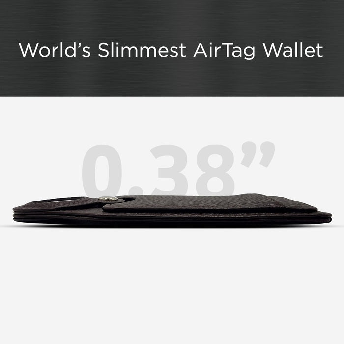 Worlds Slimmest Airtag Wallet for Men, Ultra-Thin Super Slim Profile (Deep Grain) PU Leather Card Holder Compatible with Apple AirTag