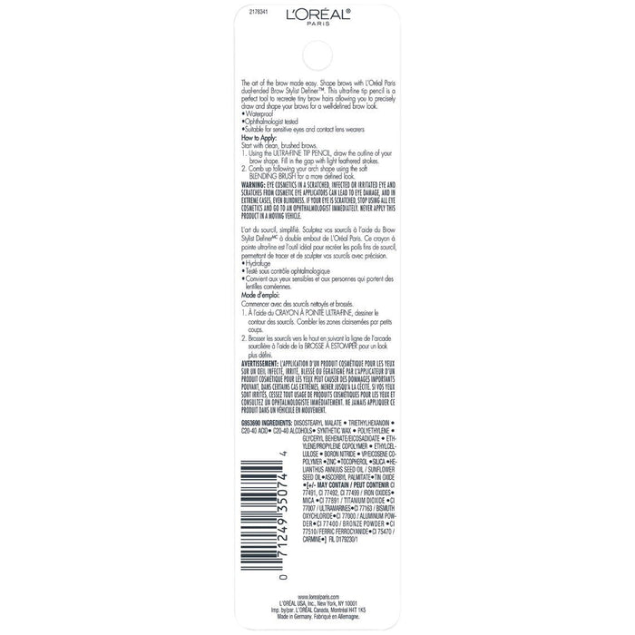 2-PACK L'Oreal Paris Makeup Brow Definer Waterproof Eyebrow Pencil, Ultra-Fine Mechanical Pencil, Draws Tiny Brow Hairs and Fills in Sparse Areas and Gaps, , 0.003 Ounce