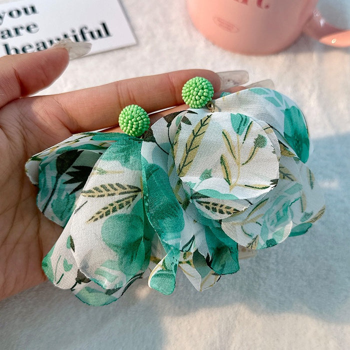 Bohemian style handmade fabric tassel earrings, original designer's long exaggerated earrings