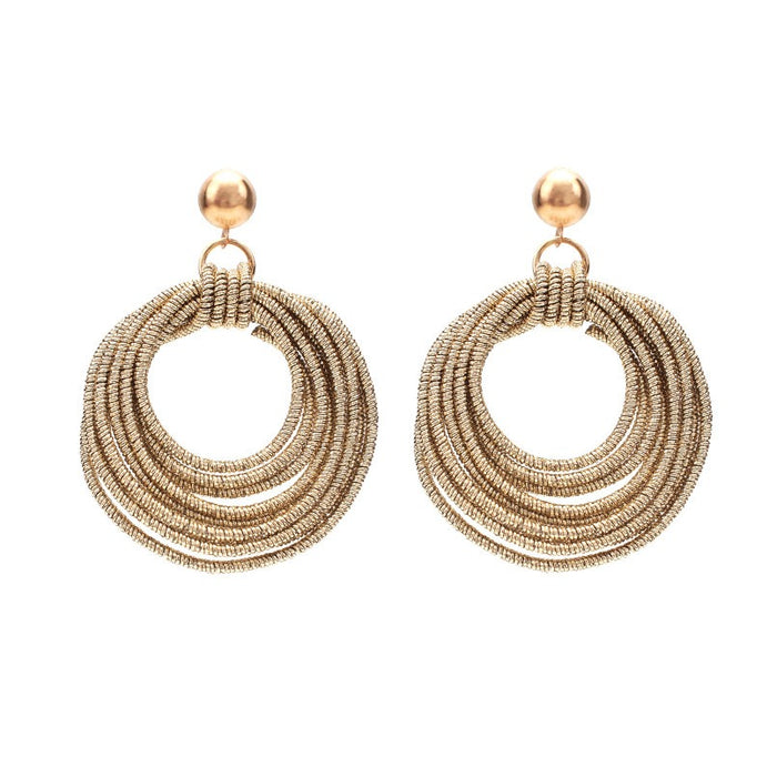 Round Metal Earrings for Women's Retro Handmade Multi layered Loop Long Earrings and Earrings