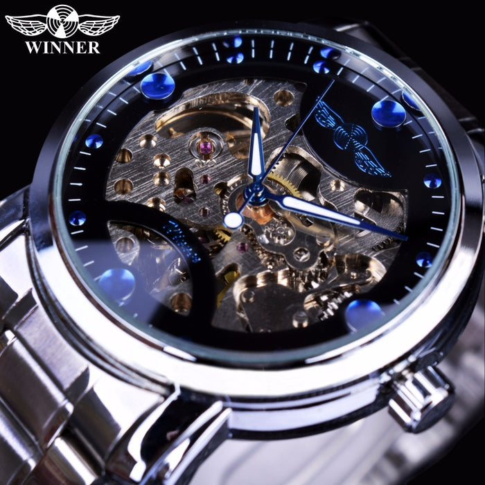 Winner Blue Ocean Fashion Casual Designer Stainless Steel Men Skeleton Watch Mens Watches Top Brand Luxury Automatic Watch Clock - eZthings USA WE SORT ALL THE CRAZIEST GADGETS, GIZMOS, TOYS & TECHNOLOGY, SO YOU DON'T HAVE TO.