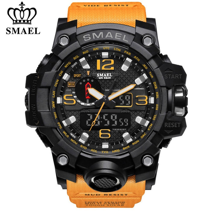 SMAEL Brand Luxury Military Sports Watches 1545-10 Men Quartz Analog LED Digital Watch Man Waterproof Clock Dual Display Wristwatches