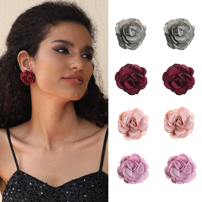 Handmade fabric rose flower earrings