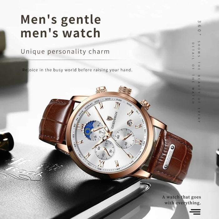 Lige Men's Quartz Watch Multifunction Chronograph Moon Phase Quartz Movement Waterproof Watch - eZthings USA WE SORT ALL THE CRAZIEST GADGETS, GIZMOS, TOYS & TECHNOLOGY, SO YOU DON'T HAVE TO.