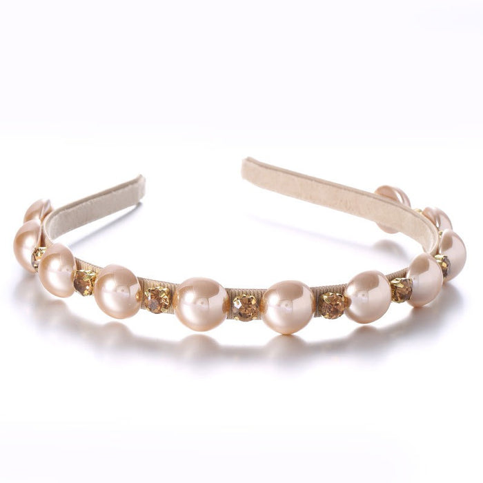 Fashionable half pearl handmade rhinestone hairband