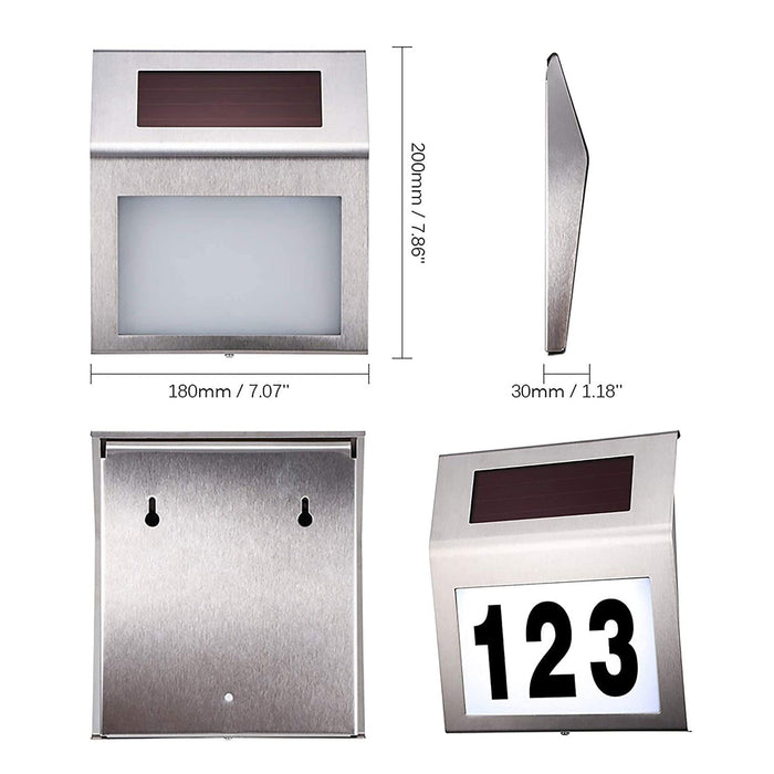 Solar LED Address Sign – Stainless Steel House Number Light with White LEDs, Waterproof, Customizable Numbers & Letters, Auto On/Off, 7.86 x 7.07 Inches - eZthings USA WE SORT ALL THE CRAZIEST GADGETS, GIZMOS, TOYS & TECHNOLOGY, SO YOU DON'T HAVE TO.