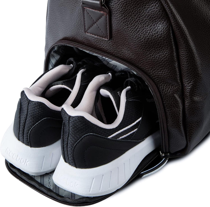 17.7 inch Gym Duffle Leather Bag with Shoe Compartment for Sports Travel - Adjustable Shoulder Strap, Weekender Travel Overnight Bag for Men