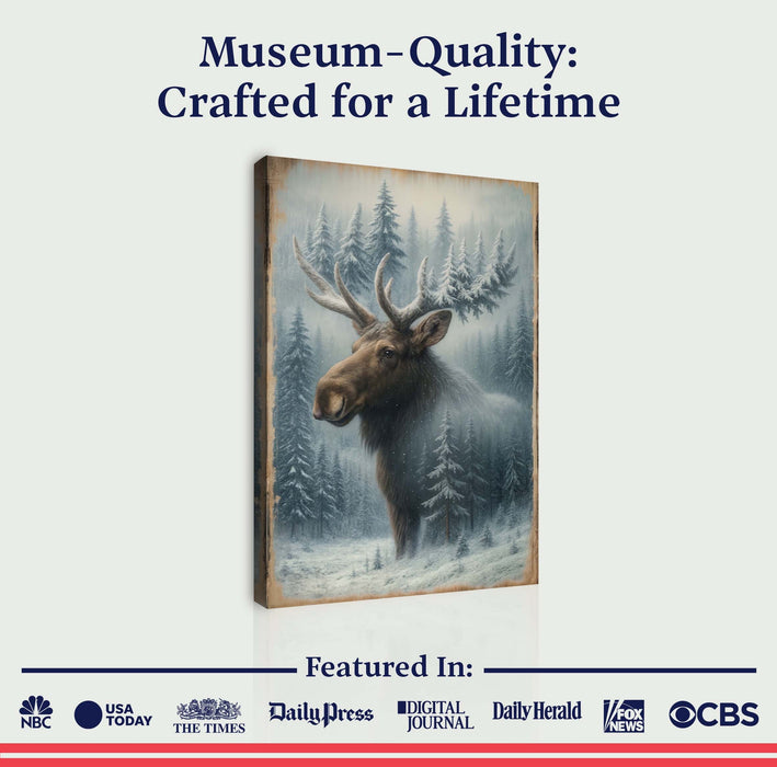 Snowy Forest Moose Double Exposure Wall Art
