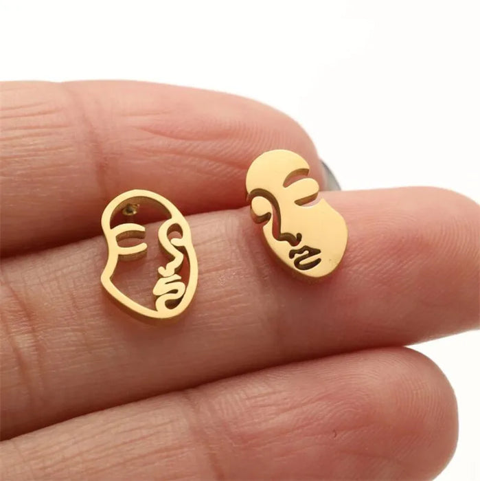 Fashion Girl Face Abstract Stud Earrings for Women Simple Human Face Asymmetry Earings Elegant Female Ear Jewelry Gifts