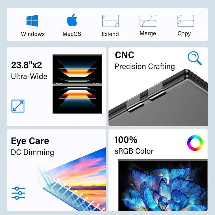 InnoView Foldable 23.8" Dual Monitor-INVPM609 - eZthings USA WE SORT ALL THE CRAZIEST GADGETS, GIZMOS, TOYS & TECHNOLOGY, SO YOU DON'T HAVE TO.