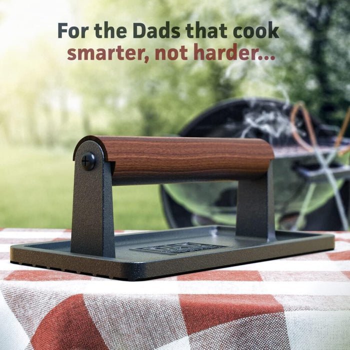 Soho Grilling Gift for Dad, BBQ Cast Iron Grill Press for Smash Burger, Hamburger, Meat, Bacon (2.6 lbs) Cooking Weight for Fathers Day/Christmas/Birthday “Dad The Grill King” (Gift Boxed)