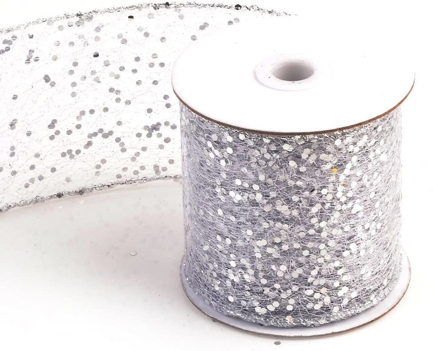 eZthings® Decorative Designer Sparkly Sheer Fabric Ribbons for Party Decor and Gift Baskets (10 Yard, Silver(3.5" Width)) - eZthings USA WE SORT ALL THE CRAZIEST GADGETS, GIZMOS, TOYS & TECHNOLOGY, SO YOU DON'T HAVE TO.