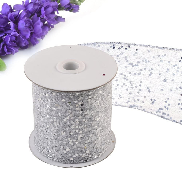 eZthings® Decorative Designer Sparkly Sheer Fabric Ribbons for Party Decor and Gift Baskets (10 Yard, Silver(3.5" Width)) - eZthings USA WE SORT ALL THE CRAZIEST GADGETS, GIZMOS, TOYS & TECHNOLOGY, SO YOU DON'T HAVE TO.