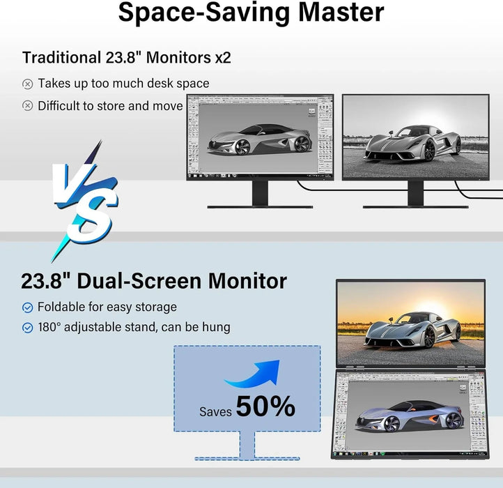 InnoView Foldable 23.8" Dual Monitor-INVPM609 - eZthings USA WE SORT ALL THE CRAZIEST GADGETS, GIZMOS, TOYS & TECHNOLOGY, SO YOU DON'T HAVE TO.