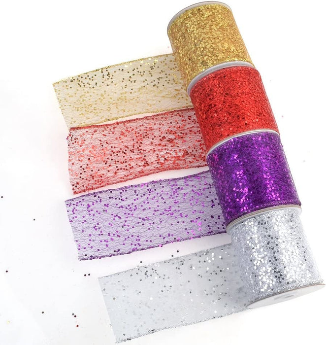 eZthings® Decorative Designer Sparkly Sheer Fabric Ribbons for Party Decor and Gift Baskets (10 Yard, Silver(3.5" Width)) - eZthings USA WE SORT ALL THE CRAZIEST GADGETS, GIZMOS, TOYS & TECHNOLOGY, SO YOU DON'T HAVE TO.