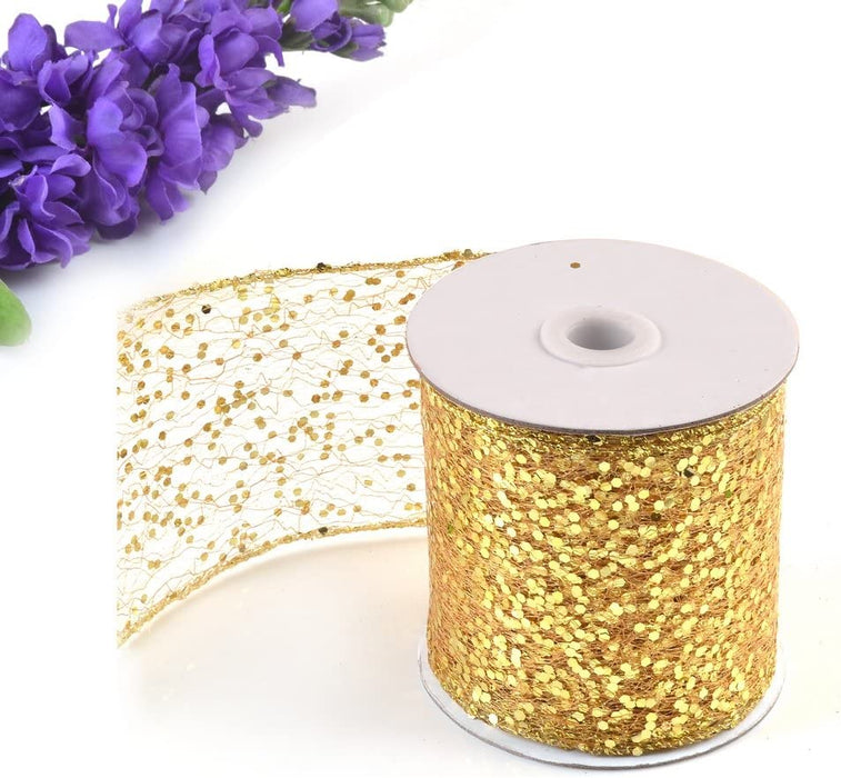 eZthings® Decorative Designer Sparkly Sheer Fabric Ribbons for Party Decor and Gift Baskets (10 Yard, Gold(3.5" Width)) - eZthings USA WE SORT ALL THE CRAZIEST GADGETS, GIZMOS, TOYS & TECHNOLOGY, SO YOU DON'T HAVE TO.