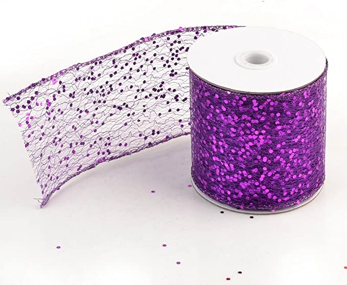 Decorative Designer Sparkly Sheer Fabric Ribbons for Party Decor and Gift Baskets (10 Yard, Purple(3.5" Width)) - eZthings USA WE SORT ALL THE CRAZIEST GADGETS, GIZMOS, TOYS & TECHNOLOGY, SO YOU DON'T HAVE TO.