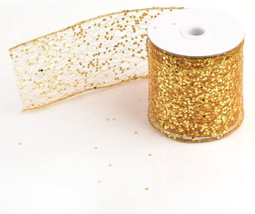 eZthings® Decorative Designer Sparkly Sheer Fabric Ribbons for Party Decor and Gift Baskets (10 Yard, Gold(3.5" Width)) - eZthings USA WE SORT ALL THE CRAZIEST GADGETS, GIZMOS, TOYS & TECHNOLOGY, SO YOU DON'T HAVE TO.