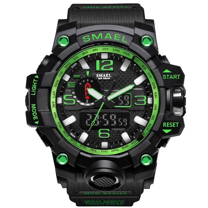 SMAEL Brand Luxury Military Sports Watches 1545-10 Men Quartz Analog LED Digital Watch Man Waterproof Clock Dual Display Wristwatches