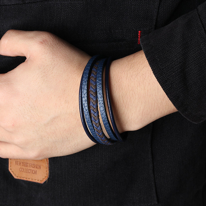 New Accessories Handmade Rope Leather Ethnic Bracelet Men's Bracelet Magnetic Bracelet European and American Jewelry