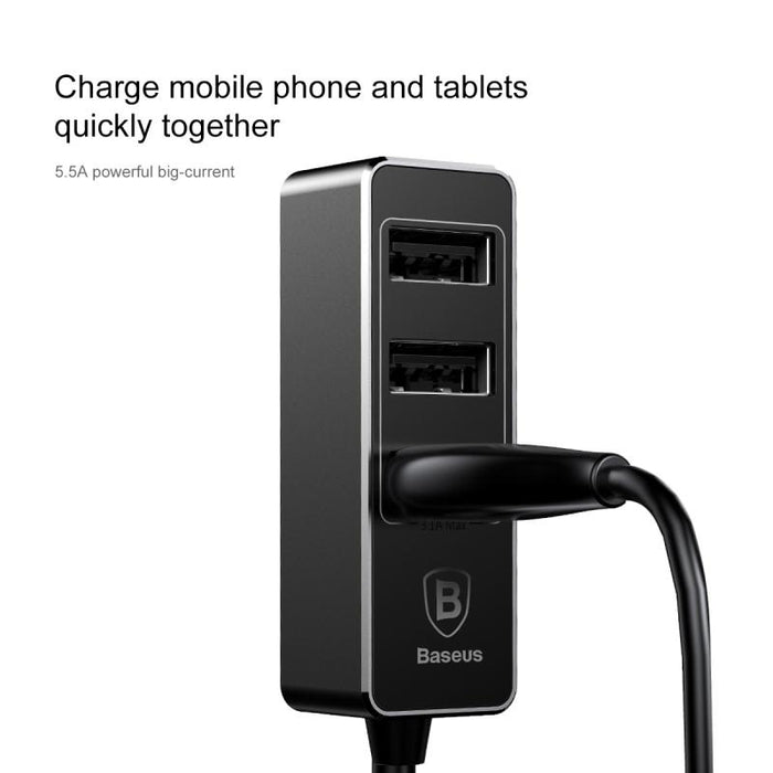 Baseus 4 USB Multi Expander Car Charger 5.5A Adaptador de cargador de coche rápido de 4 puertos