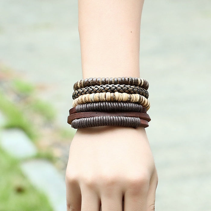 European and American minimalist retro set bracelet DIY woven cowhide bracelet coconut shell bracelet men's hemp rope leather br - eZthings USA WE SORT ALL THE CRAZIEST GADGETS, GIZMOS, TOYS & TECHNOLOGY, SO YOU DON'T HAVE TO.