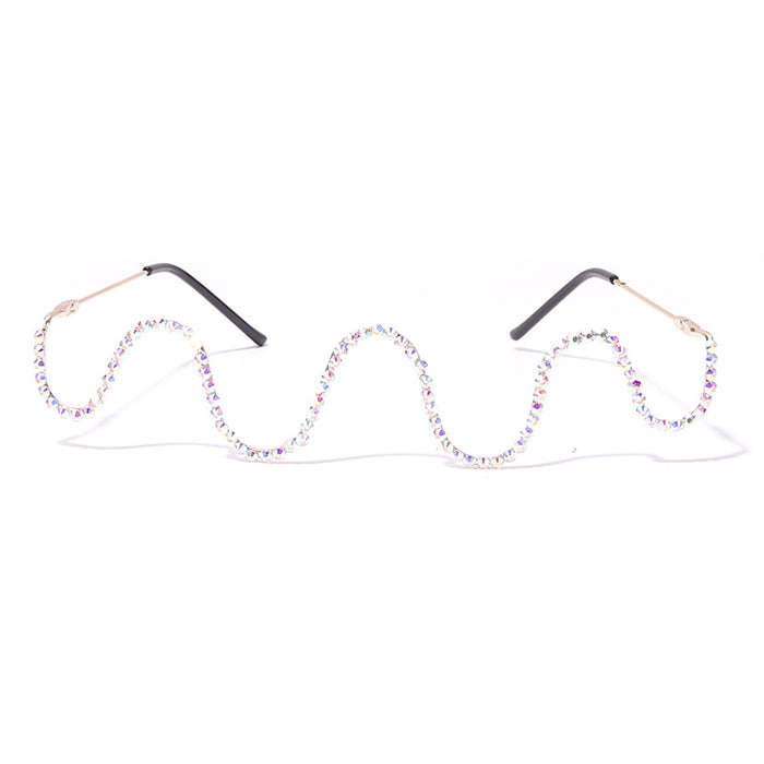 Nuevas gafas de moda hechas a mano con diamantes de media montura, gafas decorativas con ondas de Metal a la moda para mujer sin pieza 