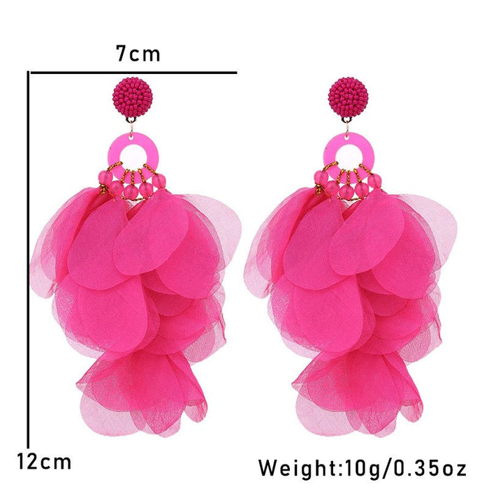 Fashionable handmade fabric floral earrings for women's exaggerated long earrings - eZthings USA WE SORT ALL THE CRAZIEST GADGETS, GIZMOS, TOYS & TECHNOLOGY, SO YOU DON'T HAVE TO.