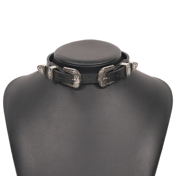 N9556 Street Photography Exaggerated New Necklace Personality Strap Neck Leather Neckchain Metal Buckle Fashion Choker - eZthings USA WE SORT ALL THE CRAZIEST GADGETS, GIZMOS, TOYS & TECHNOLOGY, SO YOU DON'T HAVE TO.