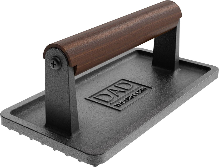 Soho Grilling Gift for Dad, BBQ Cast Iron Grill Press for Smash Burger, Hamburger, Meat, Bacon (2.6 lbs) Cooking Weight for Fathers Day/Christmas/Birthday “Dad The Grill King” (Gift Boxed)