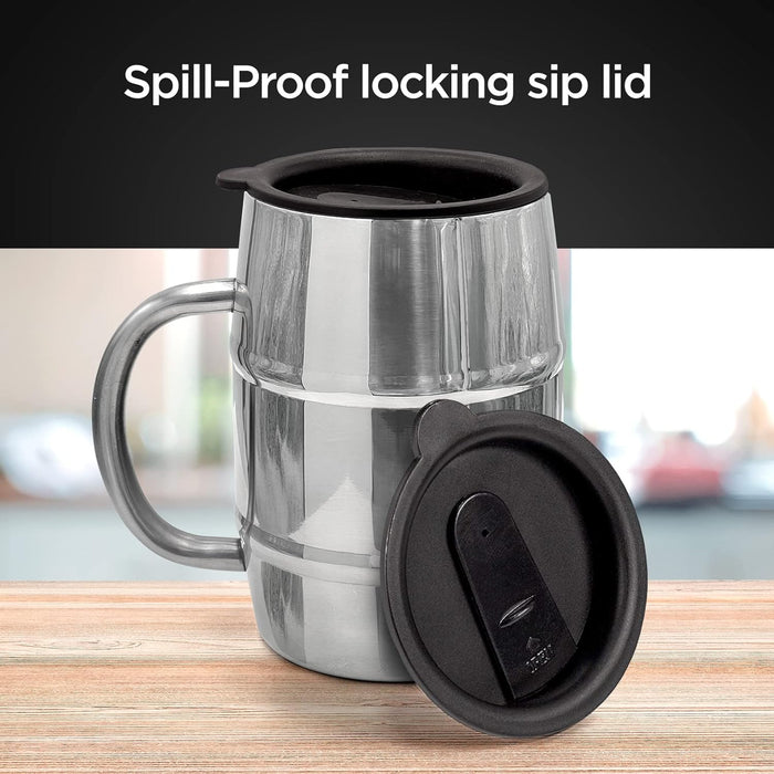 Gift Mug for Dad, Stainless Steel TOP DAD Barrel Cup with Handle and Sip Lid (Hot n' Cold) Double Wall Insulation for Beer & Coffee, 17oz (Gift Boxed for Christmas/Fathers Day)