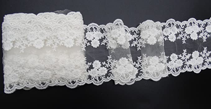Cotton Lace Embroidery Wedding Fabric Trim for DIY Decorating, Floral Designing and Crafts (3 Yard, White (Width:4.7")) - eZthings USA WE SORT ALL THE CRAZIEST GADGETS, GIZMOS, TOYS & TECHNOLOGY, SO YOU DON'T HAVE TO.