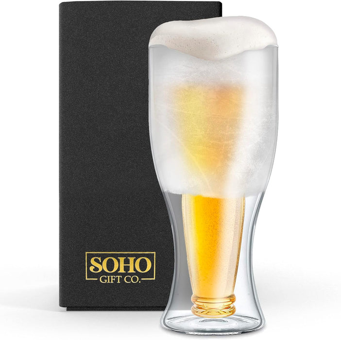 Freezer Beer Glass, Upside Down Beer Bottle Frozen Cup for Ice Cold Drinks (Double Walled Insulated) Great Gift for Beer Lovers (Gift Boxed)