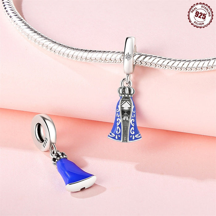 Cuentas colgantes de plata de ley S925, símbolo religioso, colgante de la Virgen María adecuado para la pulsera de cuentas de la familia Pan
