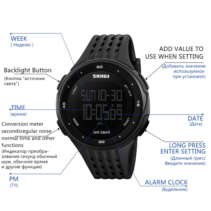 SKMEI 1219 Men Digital Watch LED Display Waterproof Male Wristwatches Chronograph Calendar Alarm Sport Watches Relogio Masculino - eZthings USA WE SORT ALL THE CRAZIEST GADGETS, GIZMOS, TOYS & TECHNOLOGY, SO YOU DON'T HAVE TO.