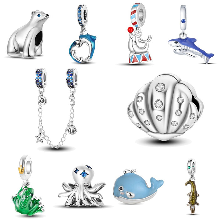 Cuentas colgantes de ballena y delfín de viento oceánico, artículo de pulsera de cuentas DIY Chapado en cobre