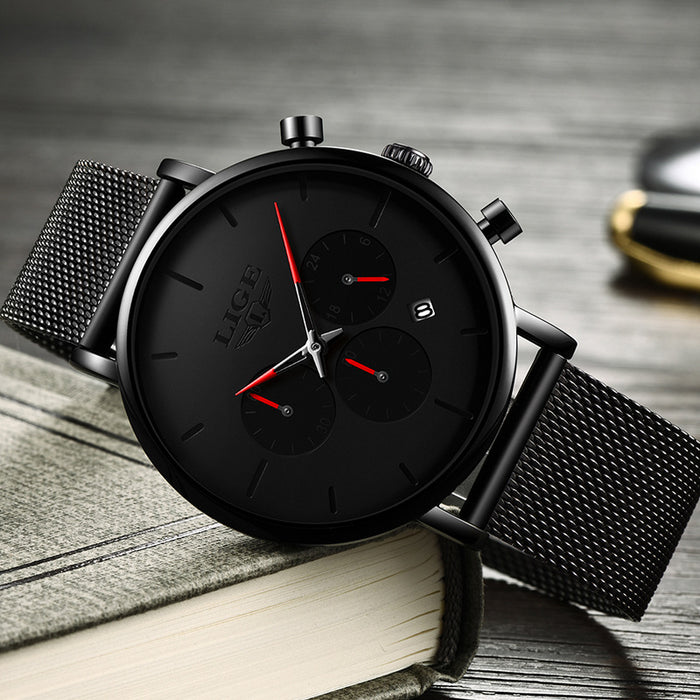 LIGE Men's Mesh Belt Personality Ultra Thin Fashion Multi-Functional Waterproof Quartz Watch Watch - eZthings USA WE SORT ALL THE CRAZIEST GADGETS, GIZMOS, TOYS & TECHNOLOGY, SO YOU DON'T HAVE TO.