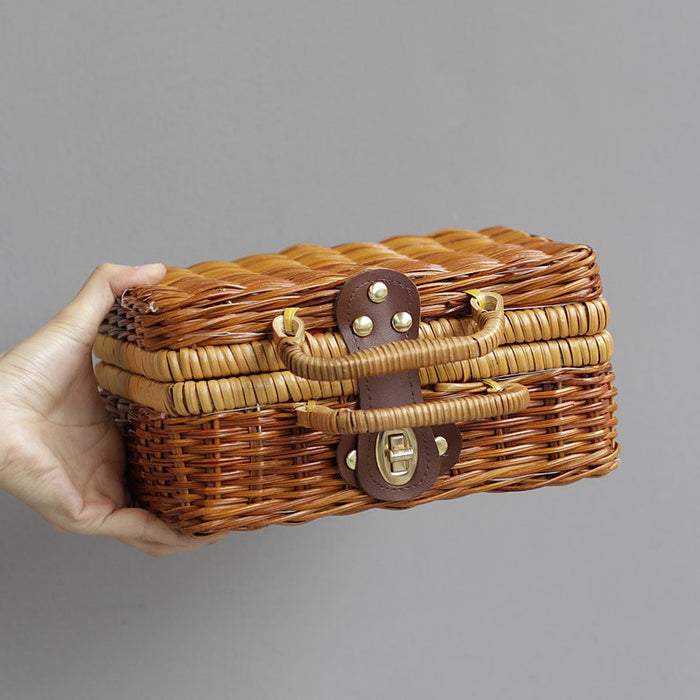Handmade Mans Cane Small Literature and Art Vintage Tote Straw Bag