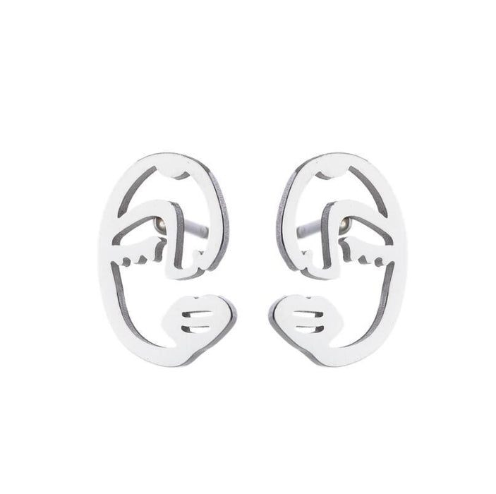 Fashion Girl Face Abstract Stud Earrings for Women Simple Human Face Asymmetry Earings Elegant Female Ear Jewelry Gifts
