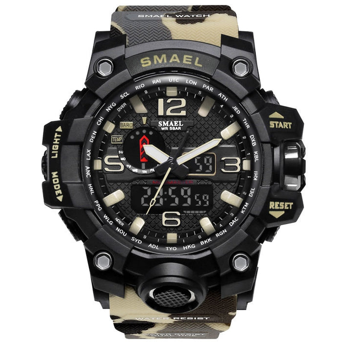SMAEL Brand Luxury Military Sports Watches 1545-10 Men Quartz Analog LED Digital Watch Man Waterproof Clock Dual Display Wristwatches
