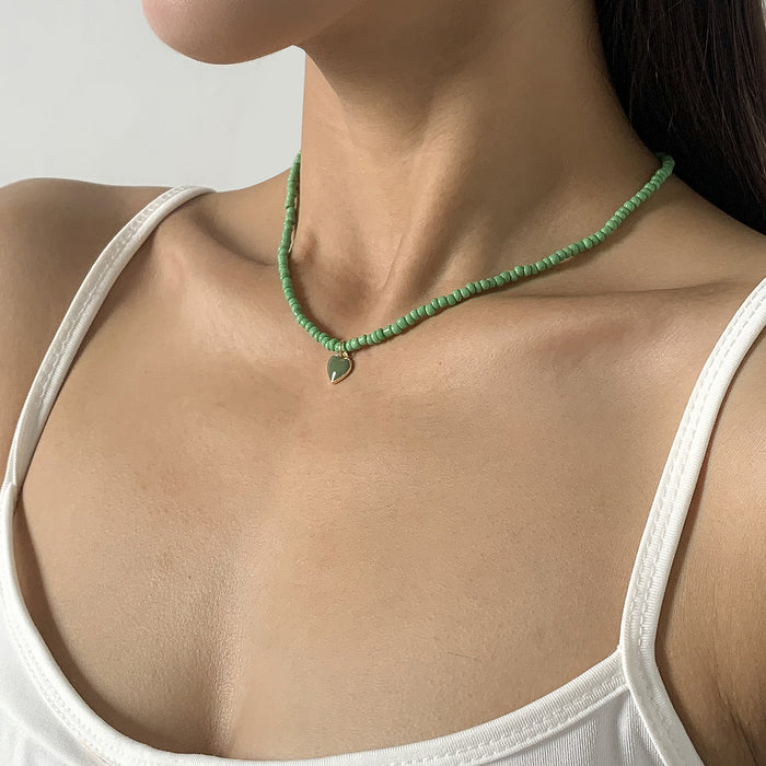 Nectarine Heart Simple Rice Bead Handmade Necklace Geometric Stacked Beaded Necklace