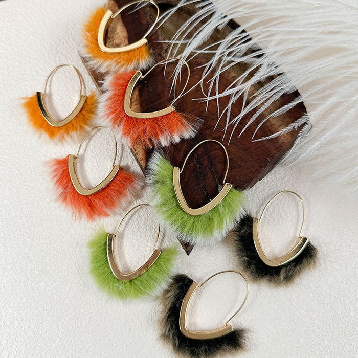 Handmade plush V-shaped earrings